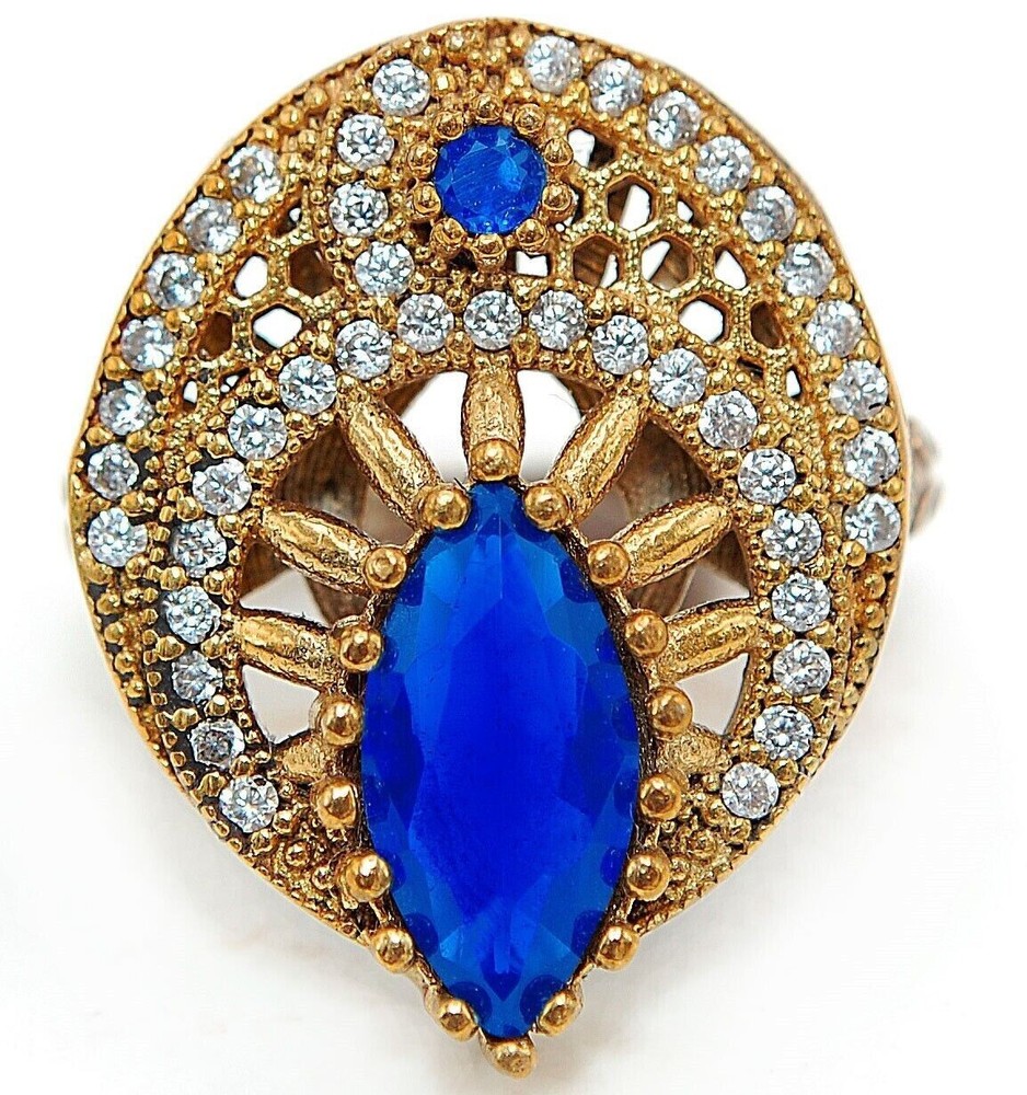 Exquisite Ottoman Empire Inspired 4CT Treated Sapphire 925 Sterling Silver Ring Size 8.5