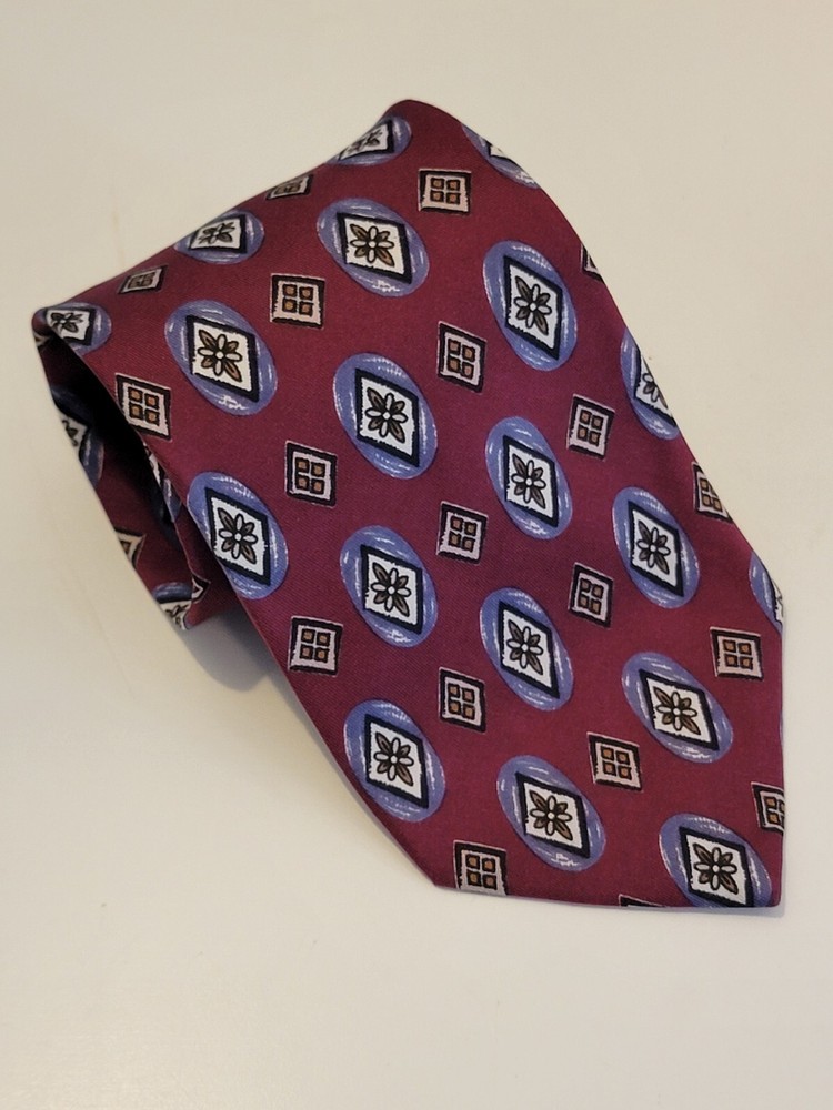 Jos A Bank Executive Collection Mens Silk Necktie Hand Sewn Italy USA Burgundy