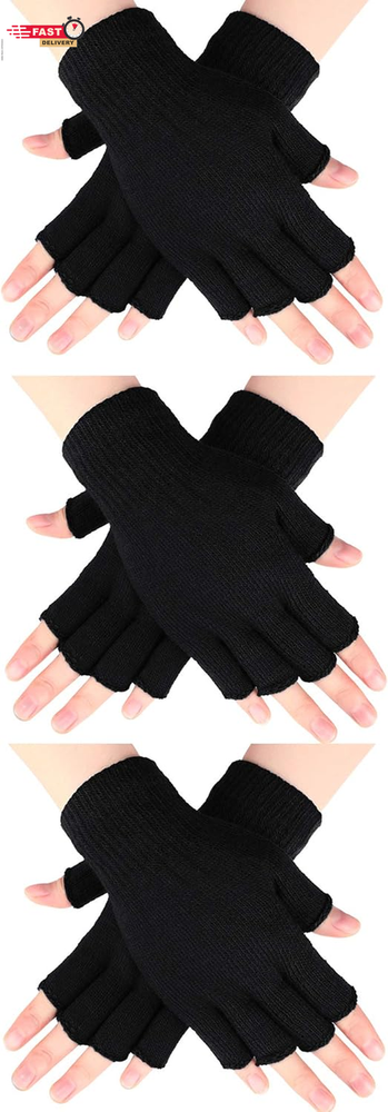 SATINIOR 3 Pairs Half Finger Gloves Winter Fingerless Knit Gloves for Typing in