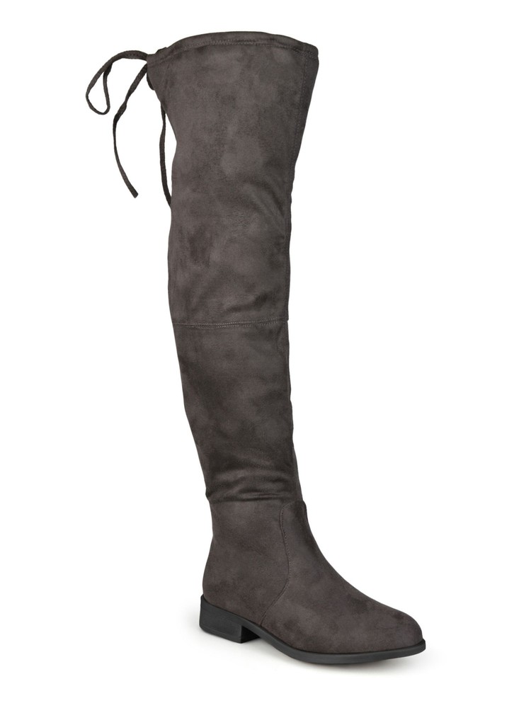 JOURNEE COLLECTION Womens Gray Back Tie Padded Mount Block Heel Heeled Boots 7 M
