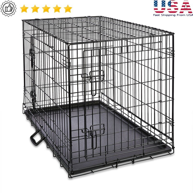36in Double Door Metal Dog Crate with Leak-Proof Pan Divider for Secure Pet Training-image