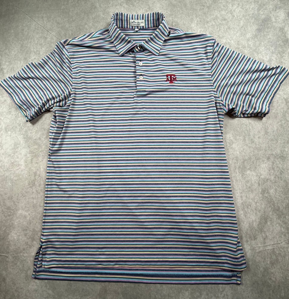 Peter Millar Summer Comfort Texas A&M Aggies Striped Polo Shirt Mens L