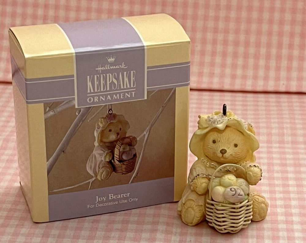 Hallmark Easter Ornament JOY BEARER 1992 Bear With Wicker Easter Egg Basket NIB