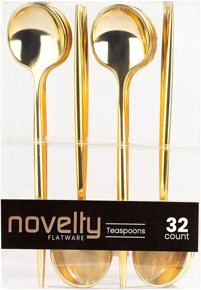 Novelty Flatware Gold Teaspoons - 32 Pieces - Modern & Stylish Plastic Flatware