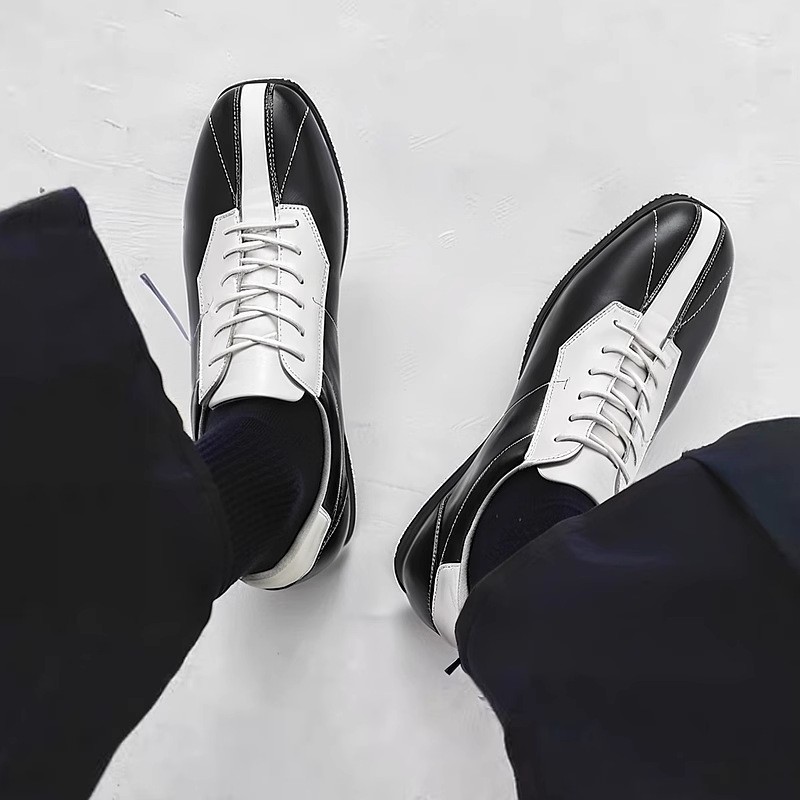 Retro Mens Lace Up Real Leather Colorblock Casual Fashion Training Shoes British