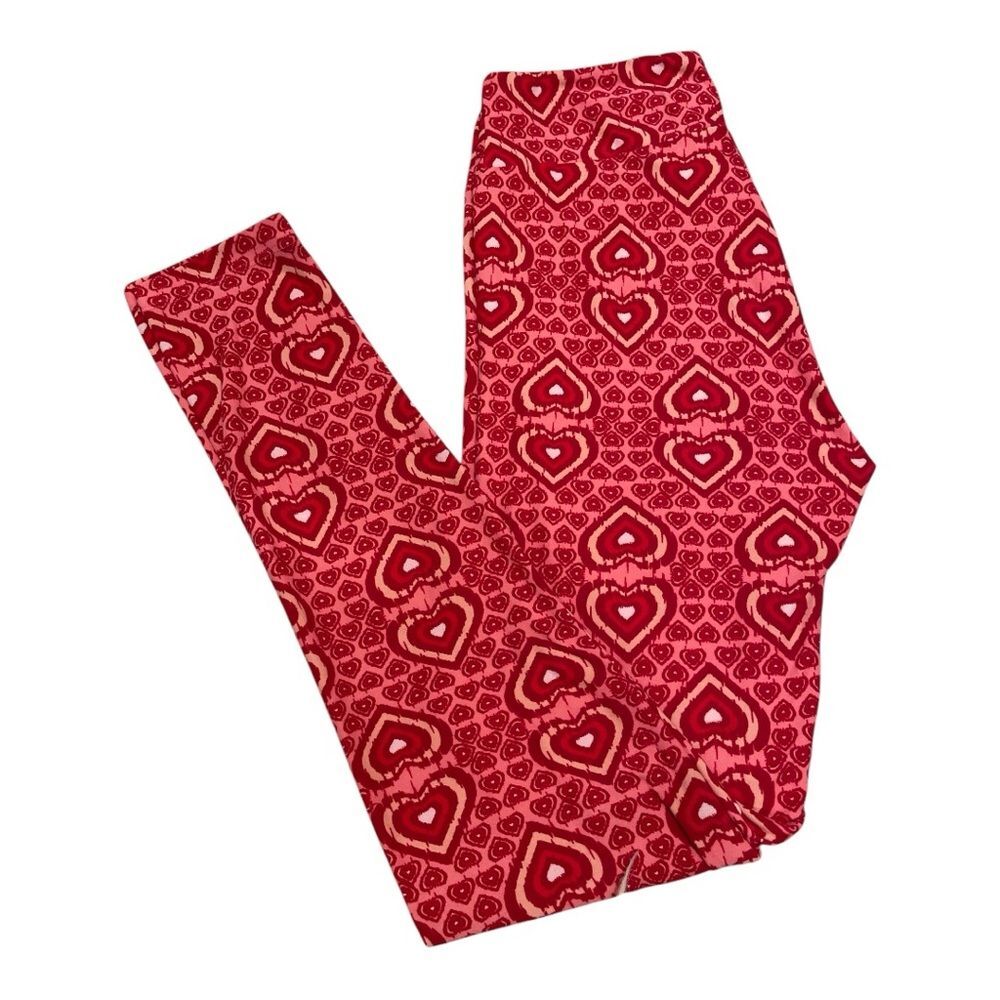LuLaRoe Red and White Heart Leggings • One Size Fits Most Hearts
