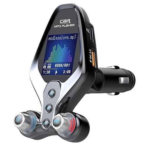 Bluetooth 5.0 FM Transmitter with Hi-Fi Music QC3.0 Fast Charge TFT Color Display