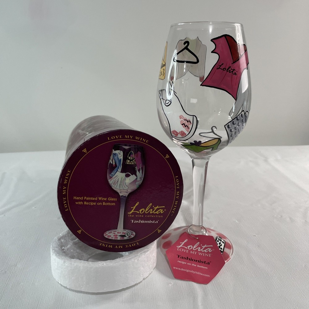 Hand-Painted 15oz Lolita Wine Glass with Recipe Bottom - Fashionista Design