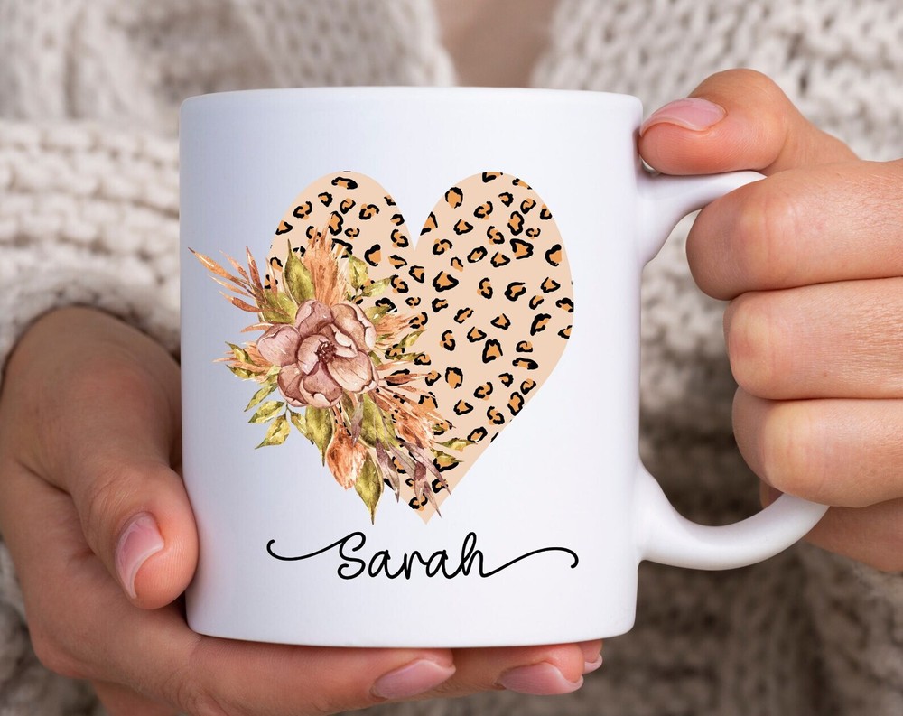 Custom Leopard Cheetah Heart Coffee Mug - Personalized Animal Print Gift