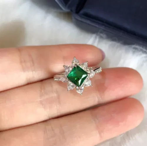 2 Ct Princess Simulated Emerald Women's Wedding Halo Ring 14k White Gold Plated