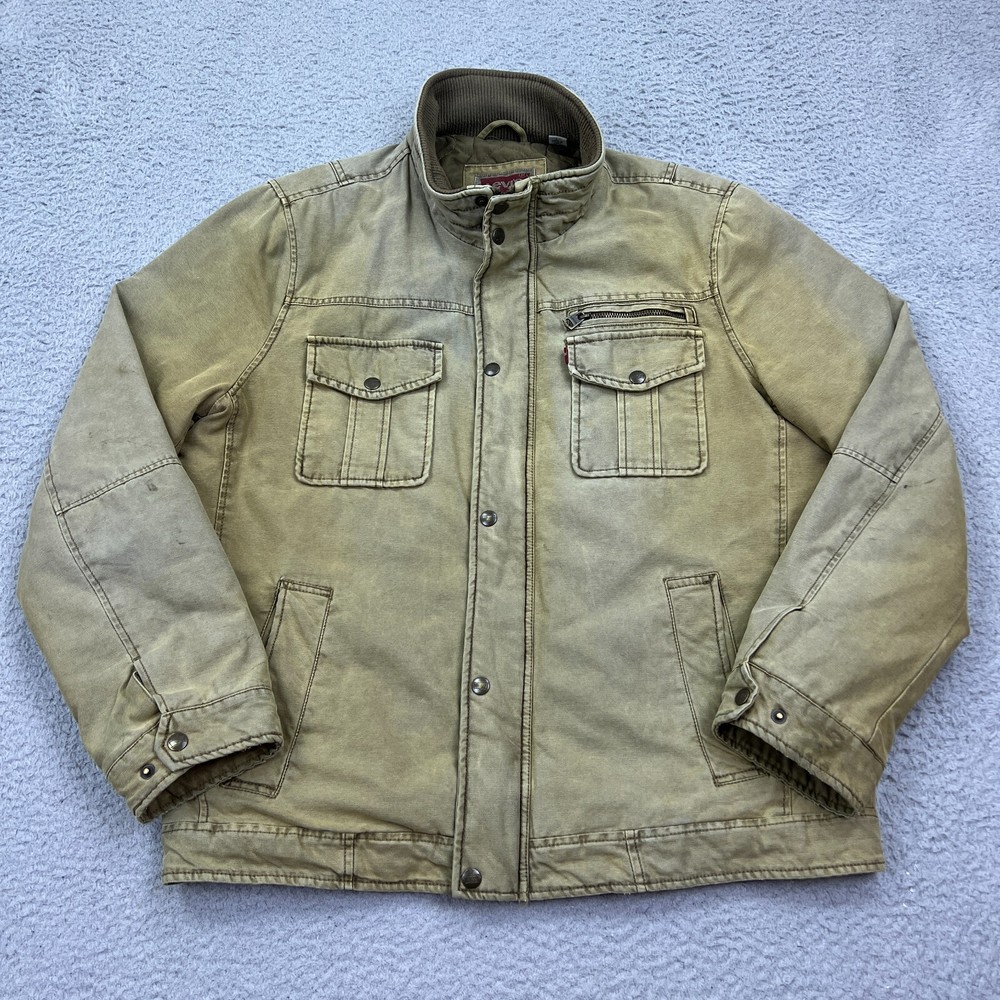 Levi’s Men’s Trucker Jacket Twill Faded Beige Large Quilted Full Zip Cotton Coat