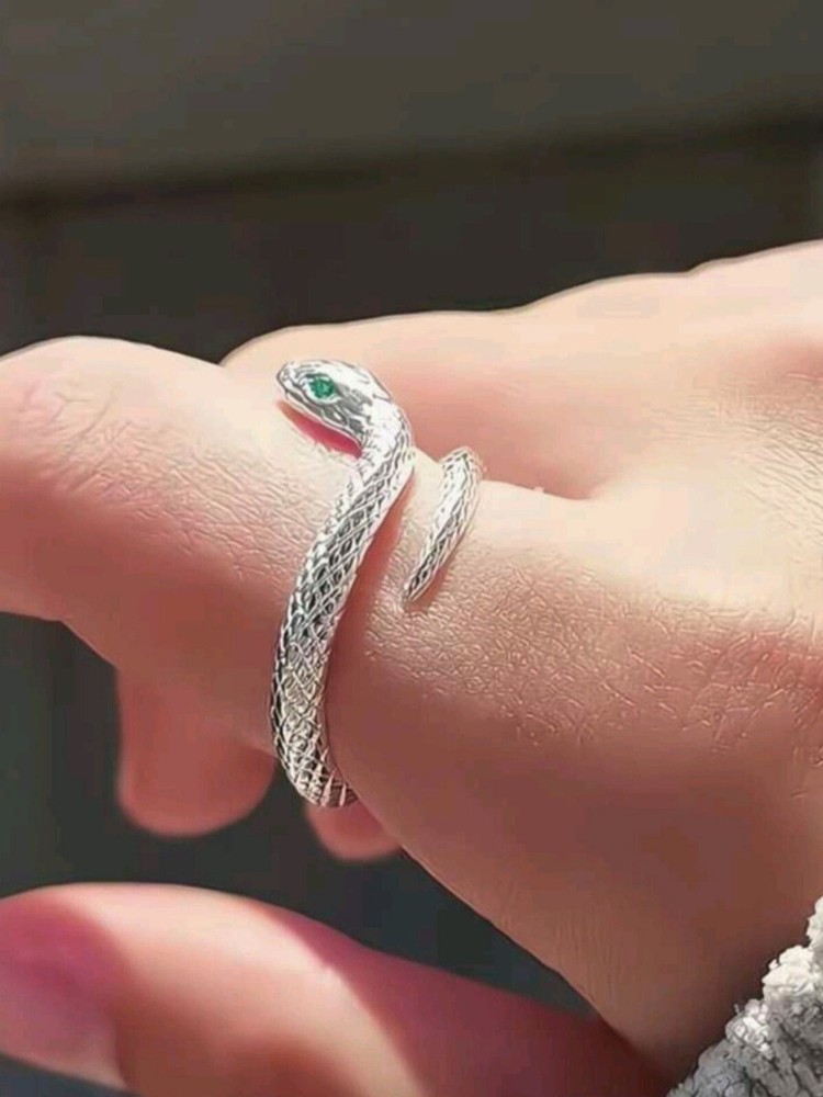 Silver Snake Adjustable Ring 925 Ouroboros Serpent Jewelry Women