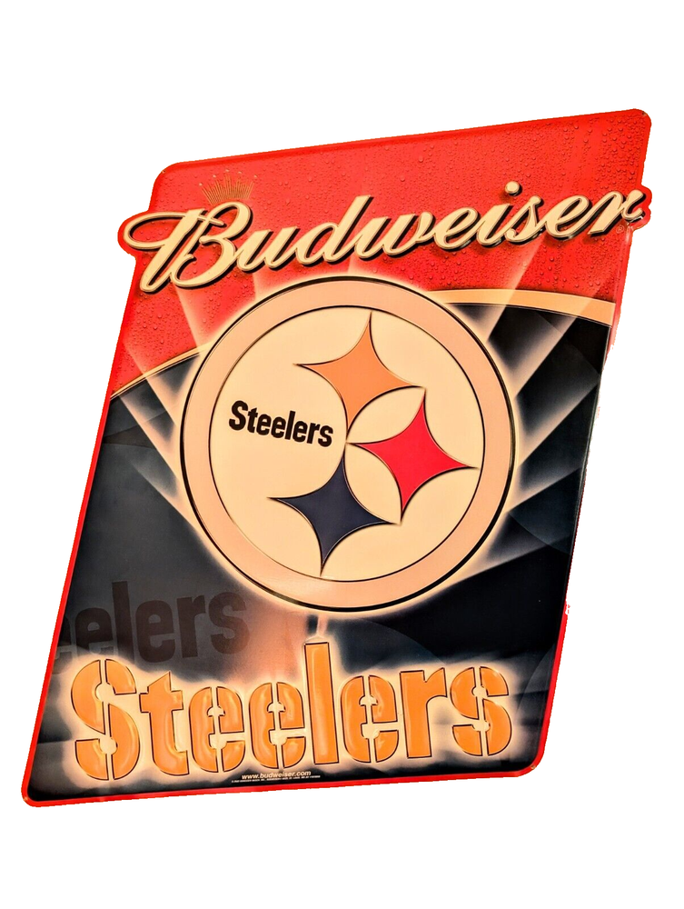 Budweiser Pittsburg Steelers Metal Bar Sign 2002