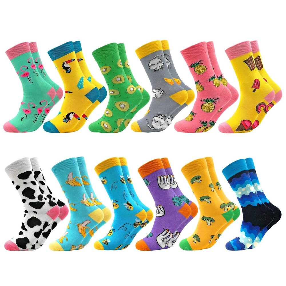 Fun Colorful Socks Patterned Funky Happy Crew Sock Combed Cotton Stockings Pa...