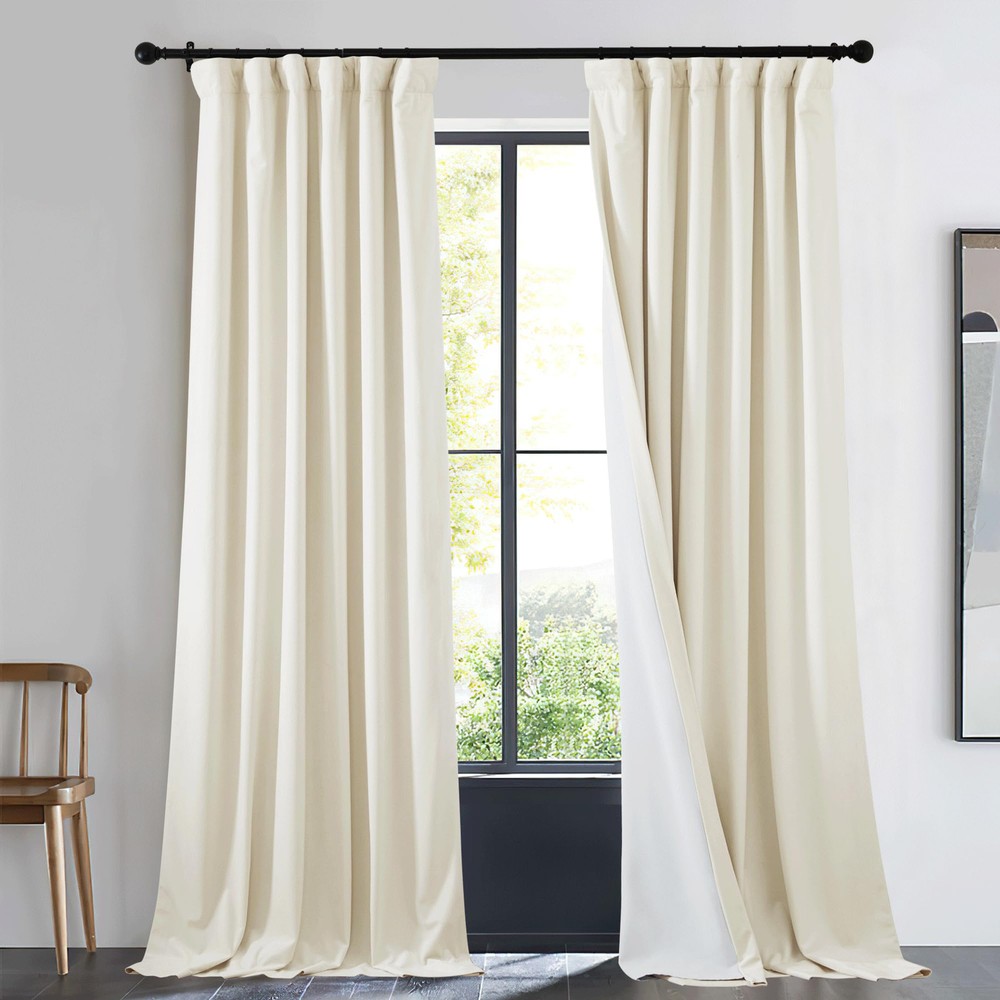 Ivory White Thick Velvet Living Room Warming Curtain 84 Inches Long 1 Panel