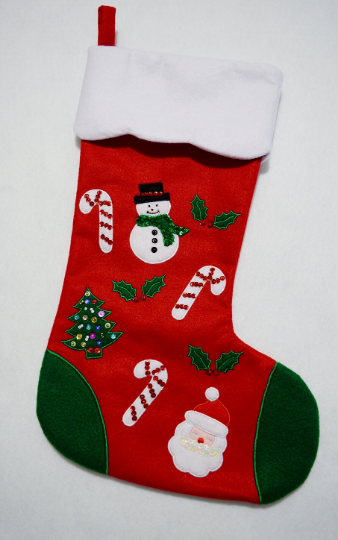HAND CRAFTED Santa  Snowman Candy Cane Red  felt Christmas Stockings 20