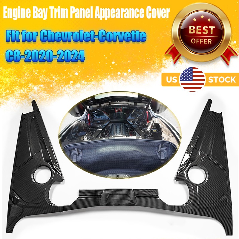 Carbon Fiber/ Red Engine Bay Trim For 2020-24 Corvette C8 Panel Appearance Cover