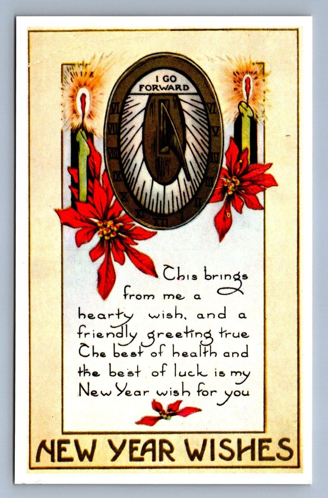 Postcard Vtg Reproduction New Year's Holiday Celebration Hearty Wish I Go Foward