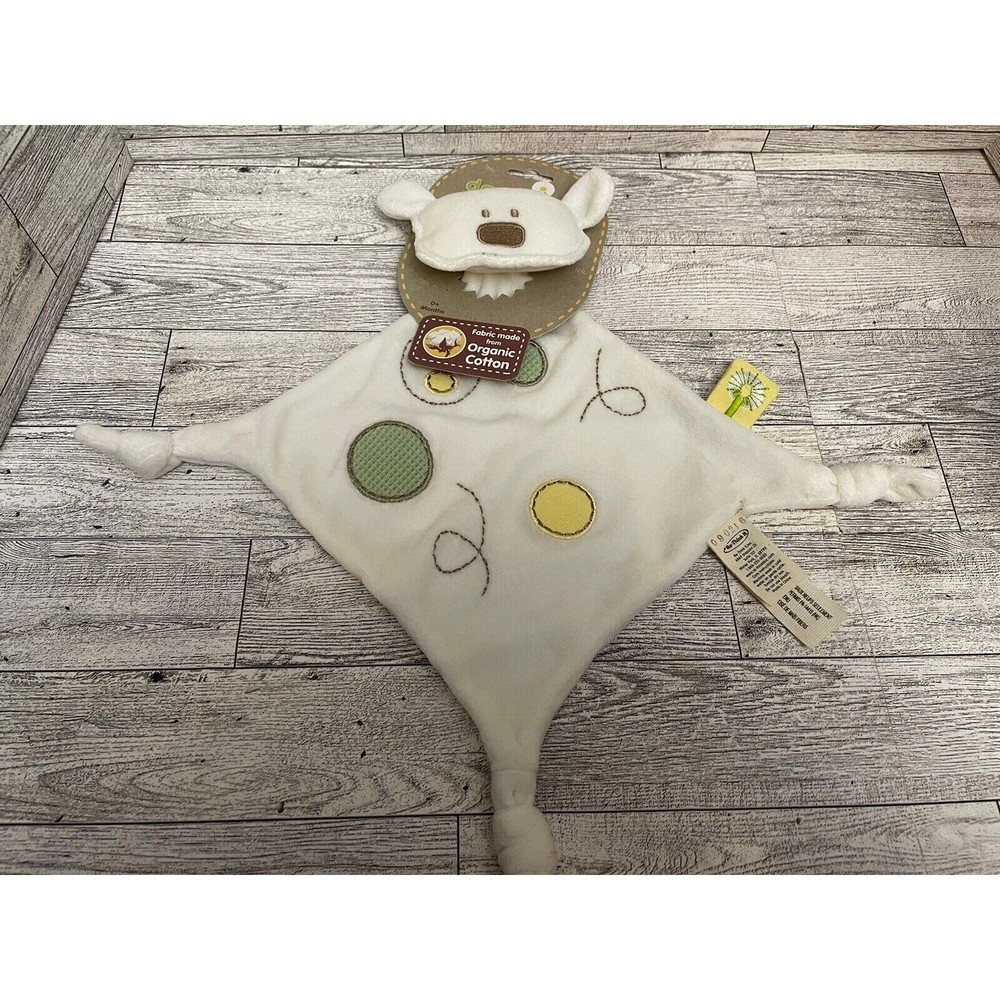 Dandelion Cream Bear Baby Lovey Security Blanket Knots Yellow Green Circles