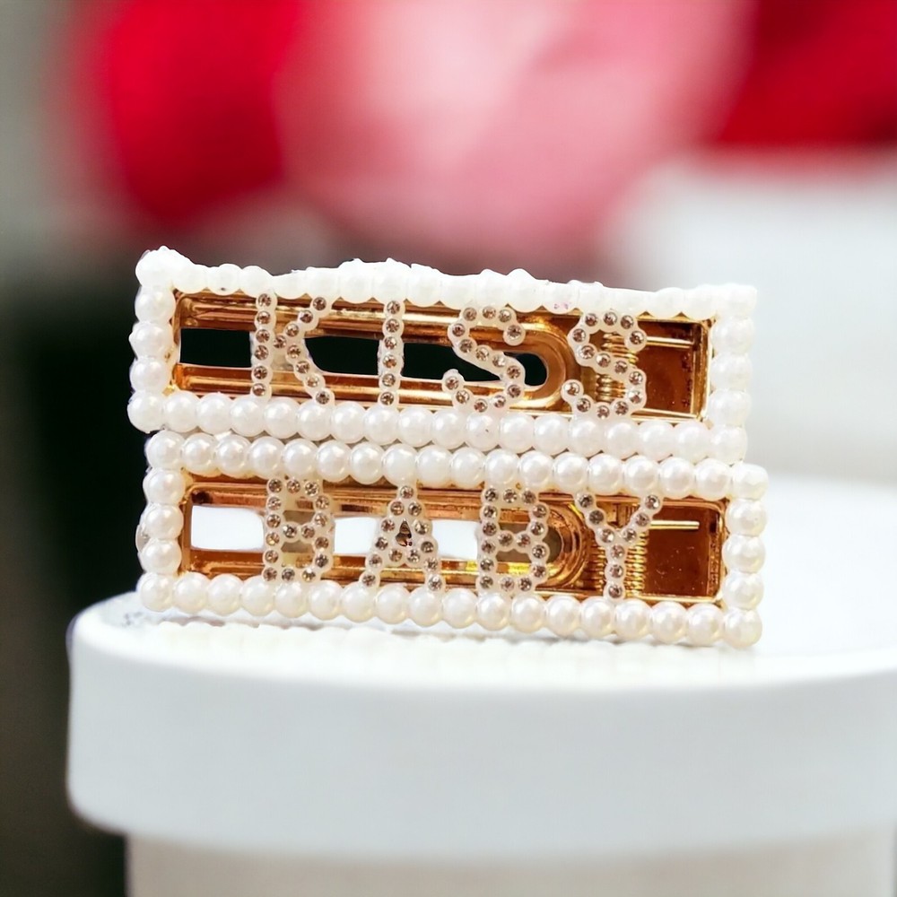 Sparkling Kiss Baby Barrettes with Rhinestones & Faux Pearls  