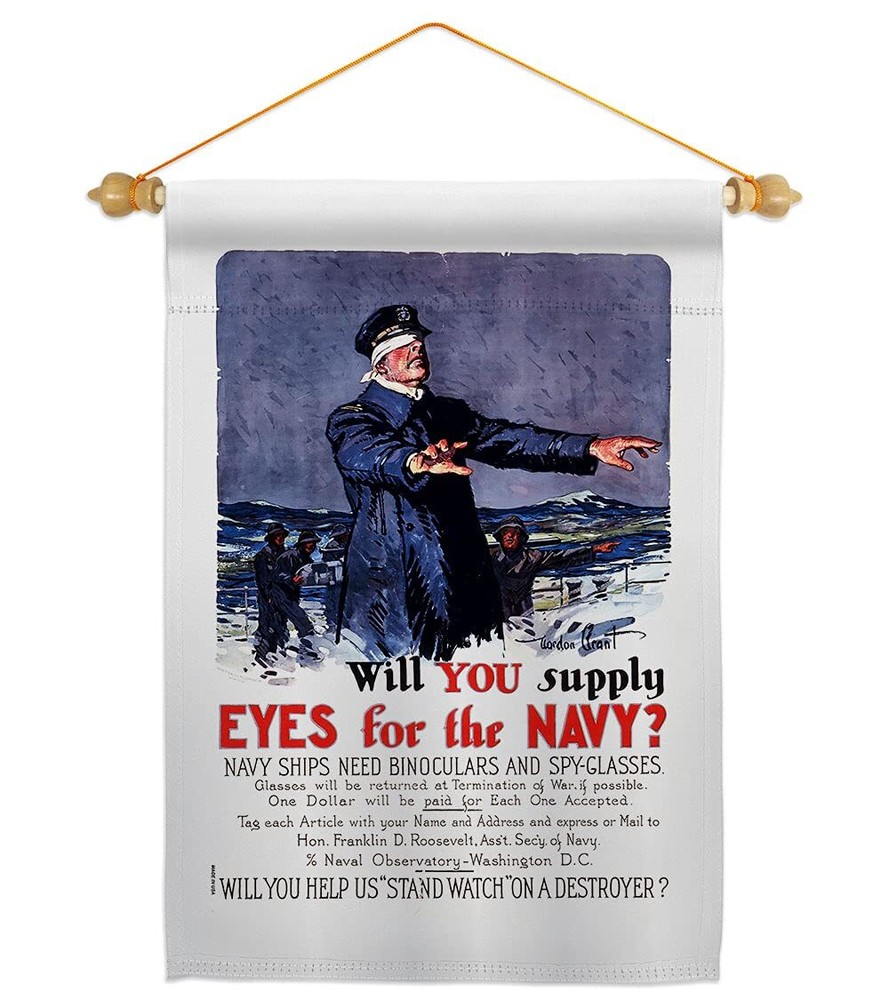 Will You Supply Eyes Garden Flag Set Wood Dowel Armed Forces Navy USN Seabee ...