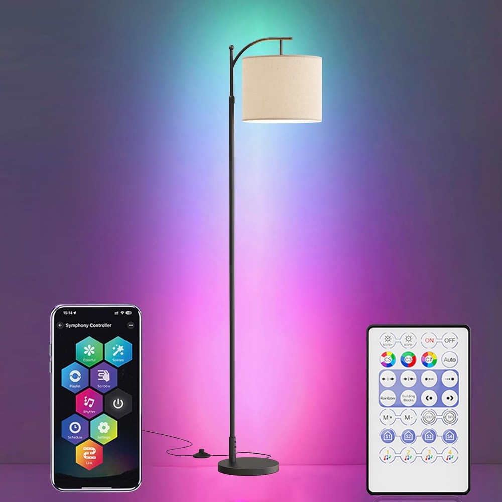 Adjustable Floor Lamp with Remote Control, RGB LED Light, Modern Design, Dimm...