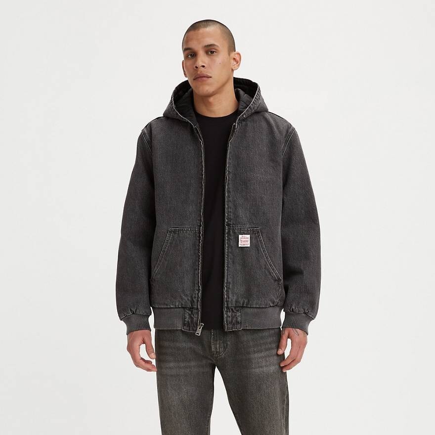 Levi's Potrero Denim Insulated Hoodie Mens Medium Dark Gray Stonewashed