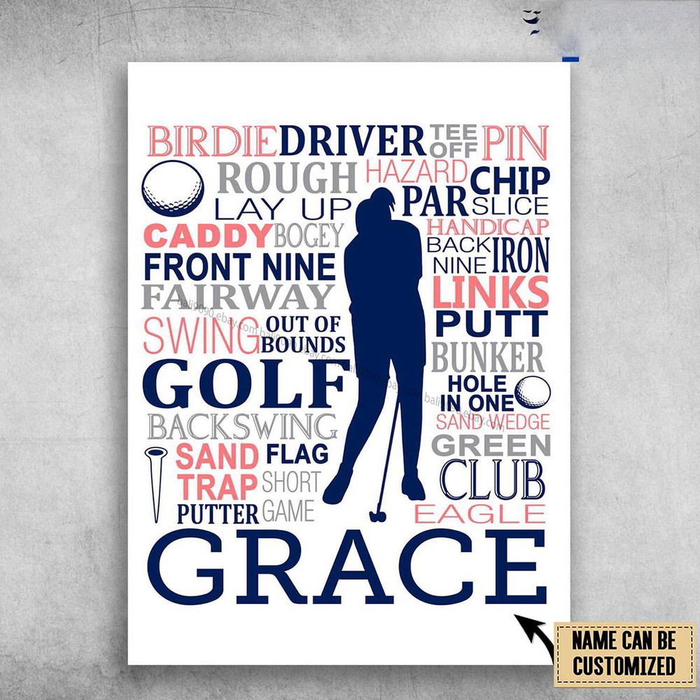 Golf Poster, Birdie Driver Tee Of Pin, Rough, Hazard Customized Personalized ...