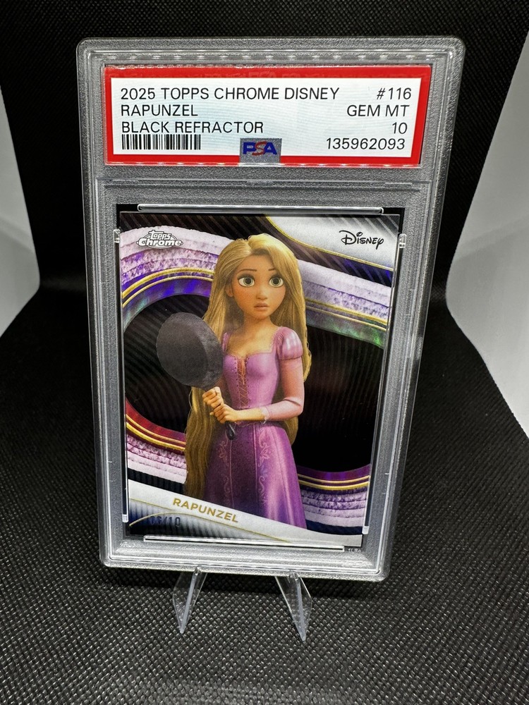 2025 Topps Chrome Disney Rapunzel Black Refractor #6/10 PSA 10!! POP 1!!!!