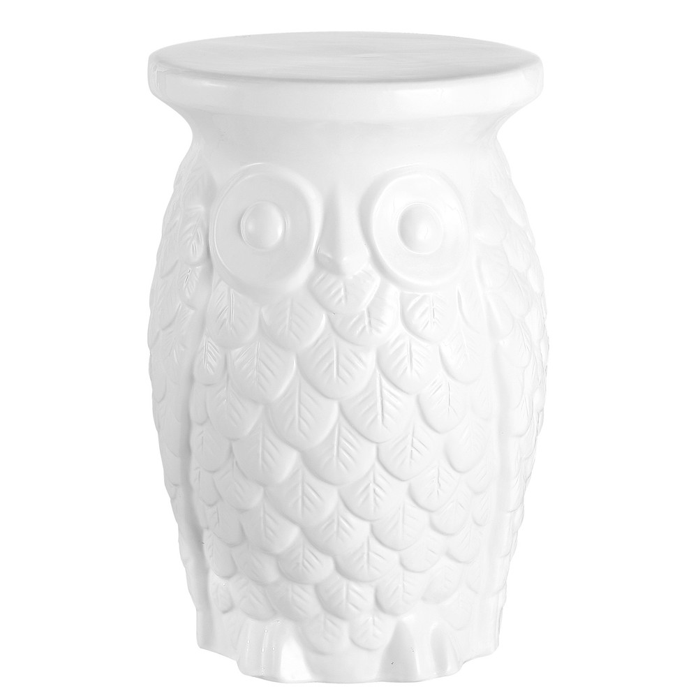 Groovy Owl 17.5 Inch White Ceramic Garden Stool by Jonathan Y for Stylish Outdoor or Indoor Decor