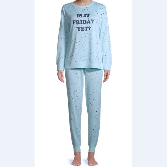 -SECRET TREASURES IS IT FRIDAY? BLUE PAJAMA TOP ONLY JOGGER CUFF SMALL