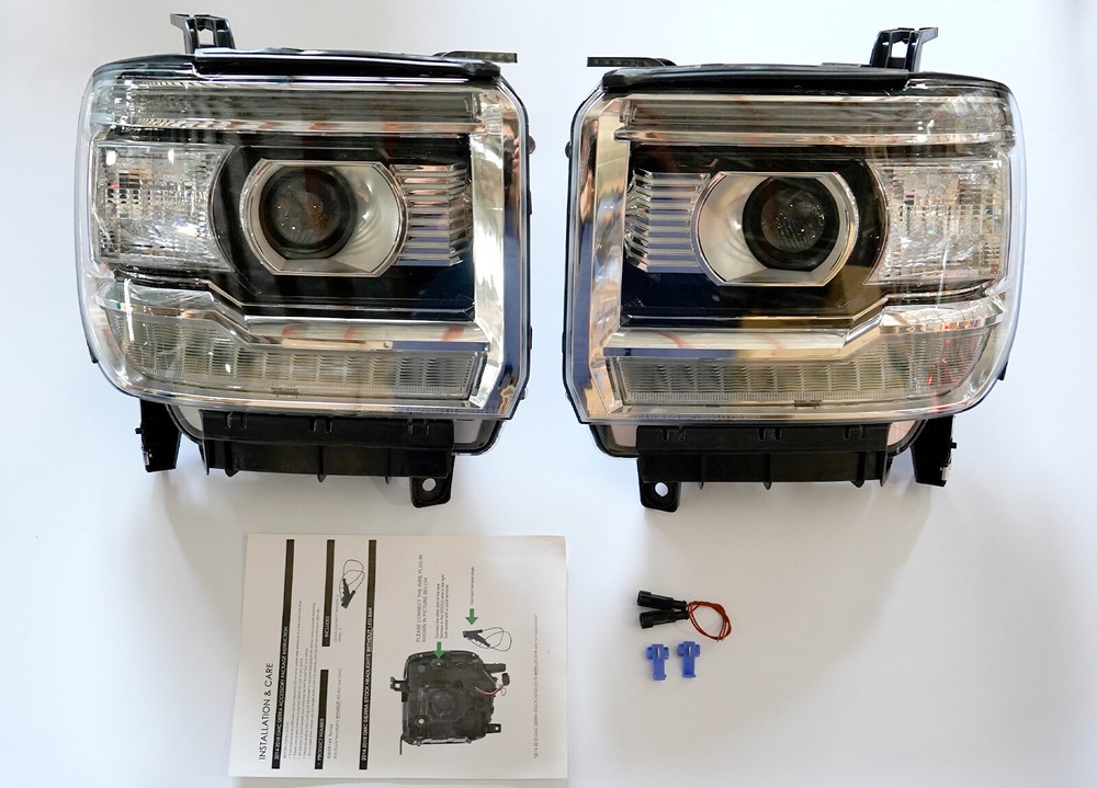 GM2502390 Clear LED DRL Head Lights Lamps For 2014-18 GMC Sierra 1500 2500 3500