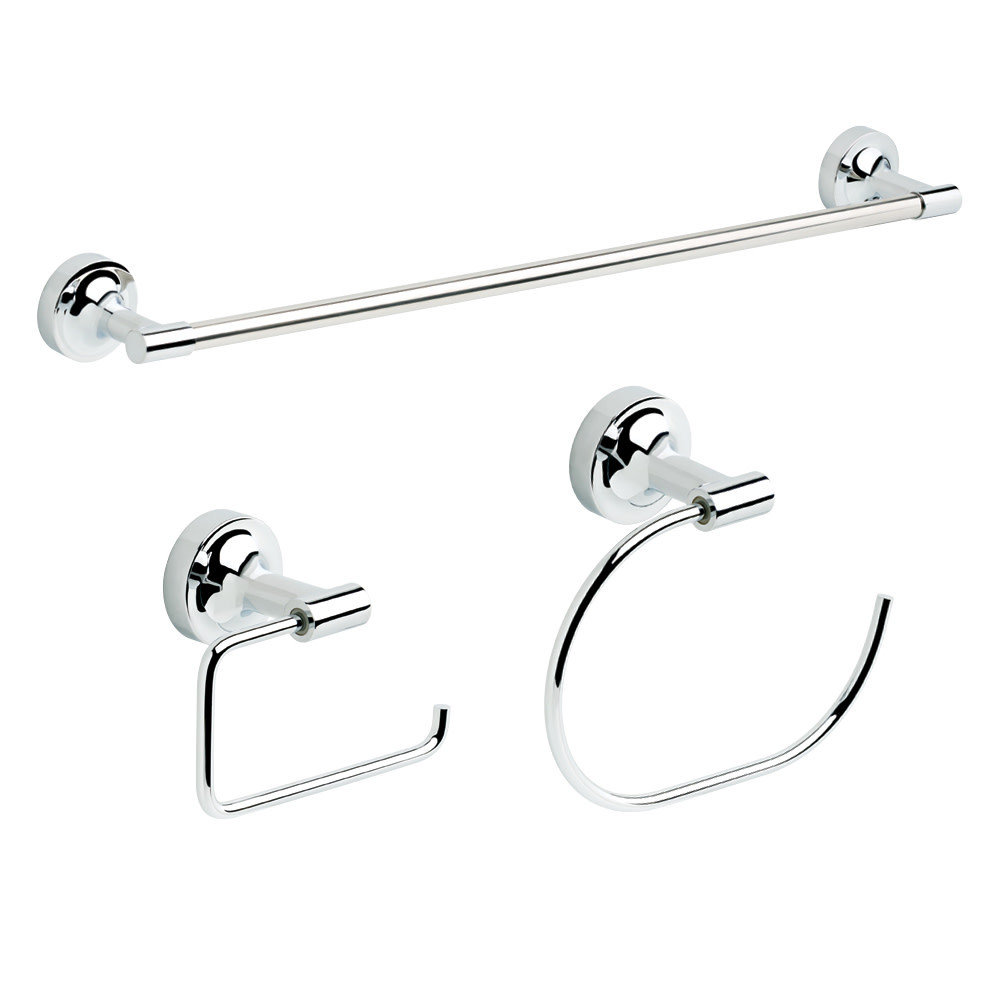 Franklin Brass Chrome Voisin 3-Piece Bathroom Hardware Set with Towel Bar