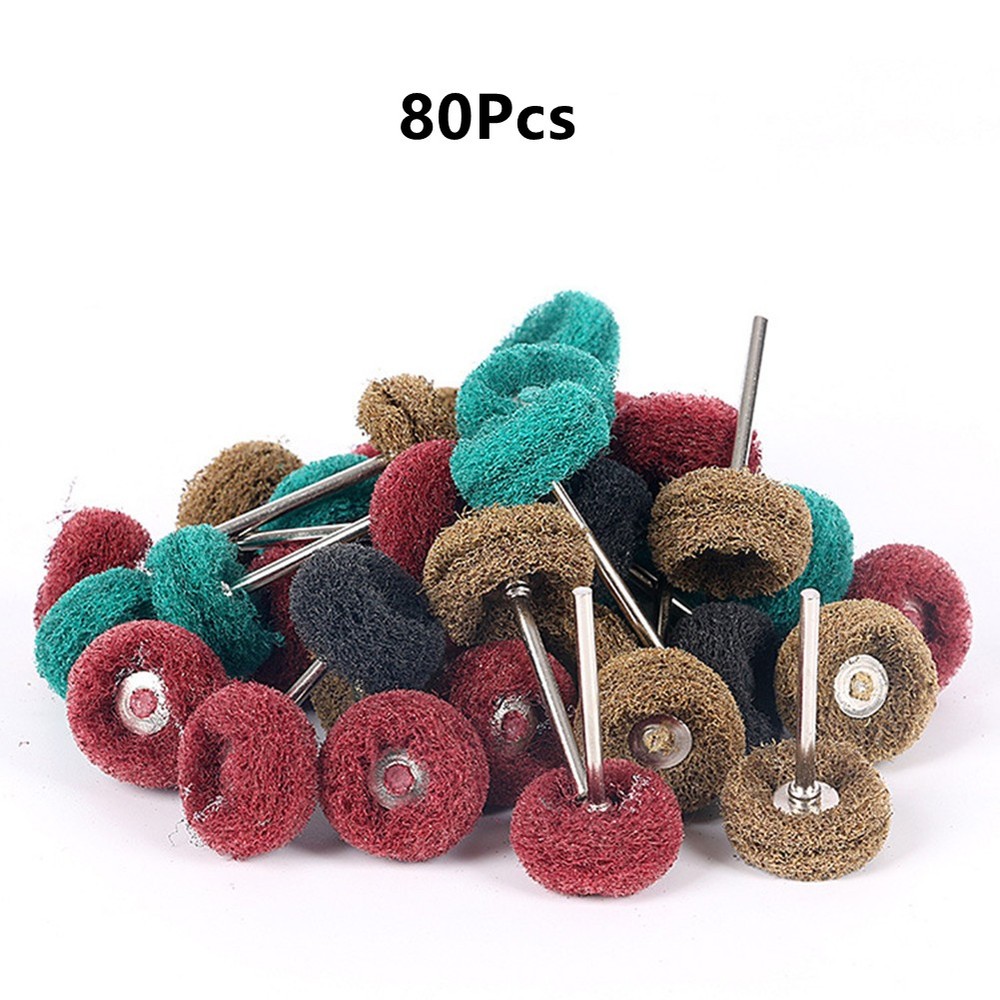 80Pcs Mini Buff Wheels for Grinding Polishing Rotary Tool Shank Craft Bits