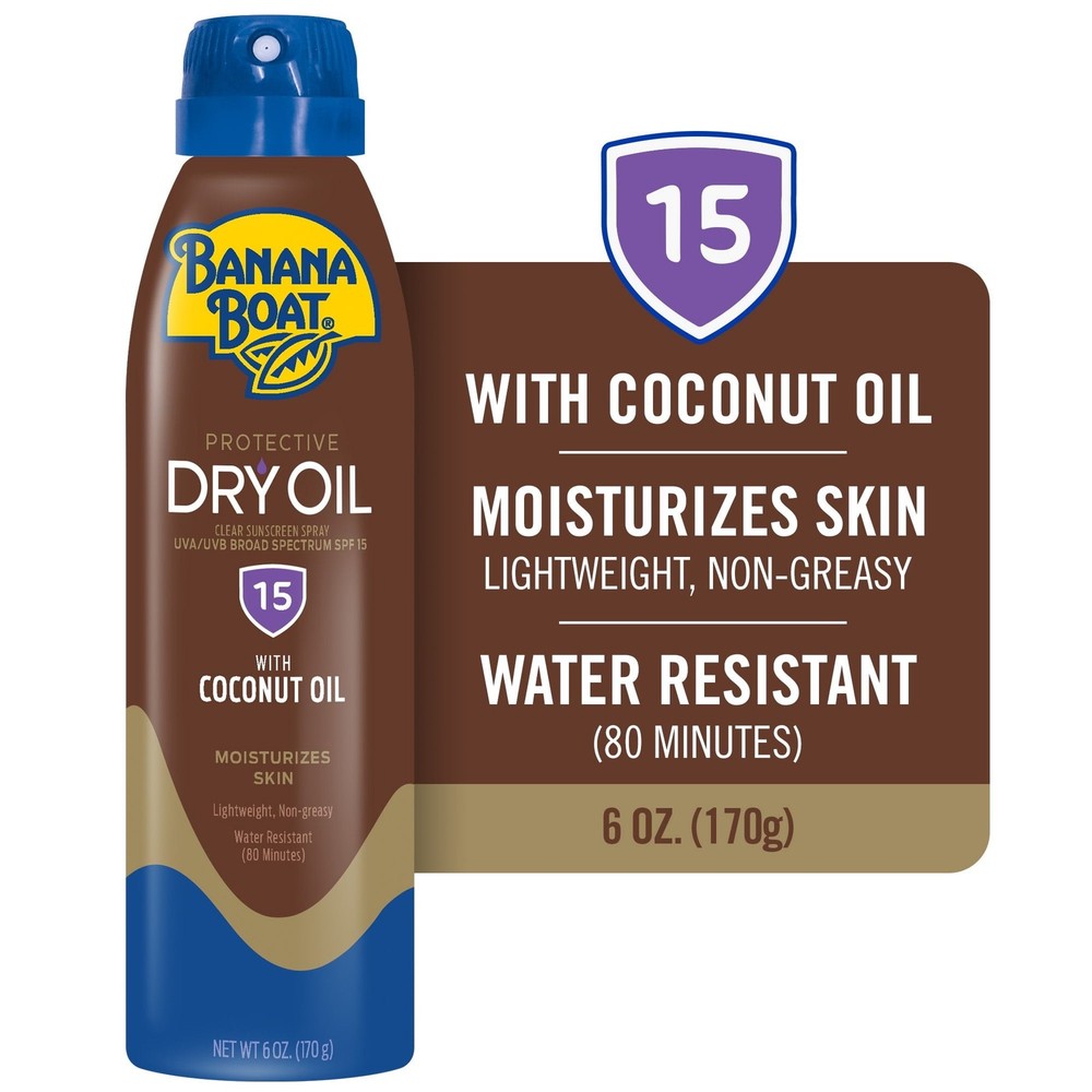 Banana Boat SPF 15 Dry Oil Clear Spray Sunscreen 6oz 3 Pack