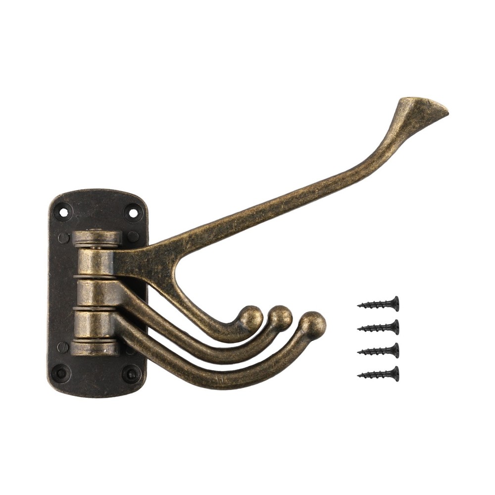 Bronze 3-Arm Folding Coat Hook for Towels and Clothing Storage