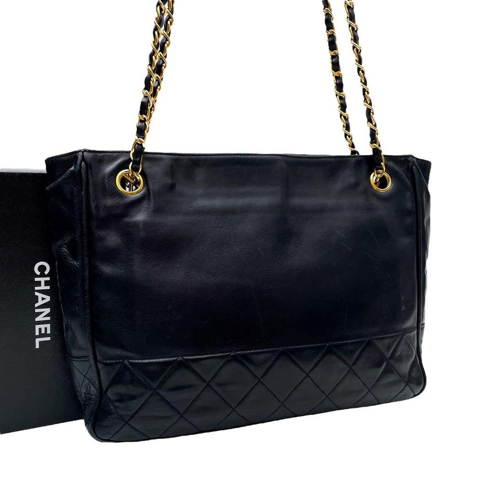 Chanel Navy Lambskin Matelasse Chain Shoulder Tote Bag