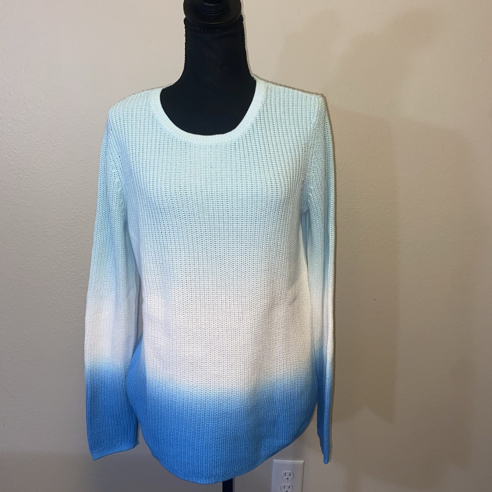 Talbots Shaker Stitch Blue Ombre Cotton Sweater for Women Size Large