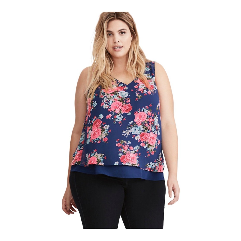 Torrid Floral Print Chiffon Layered Tank Top