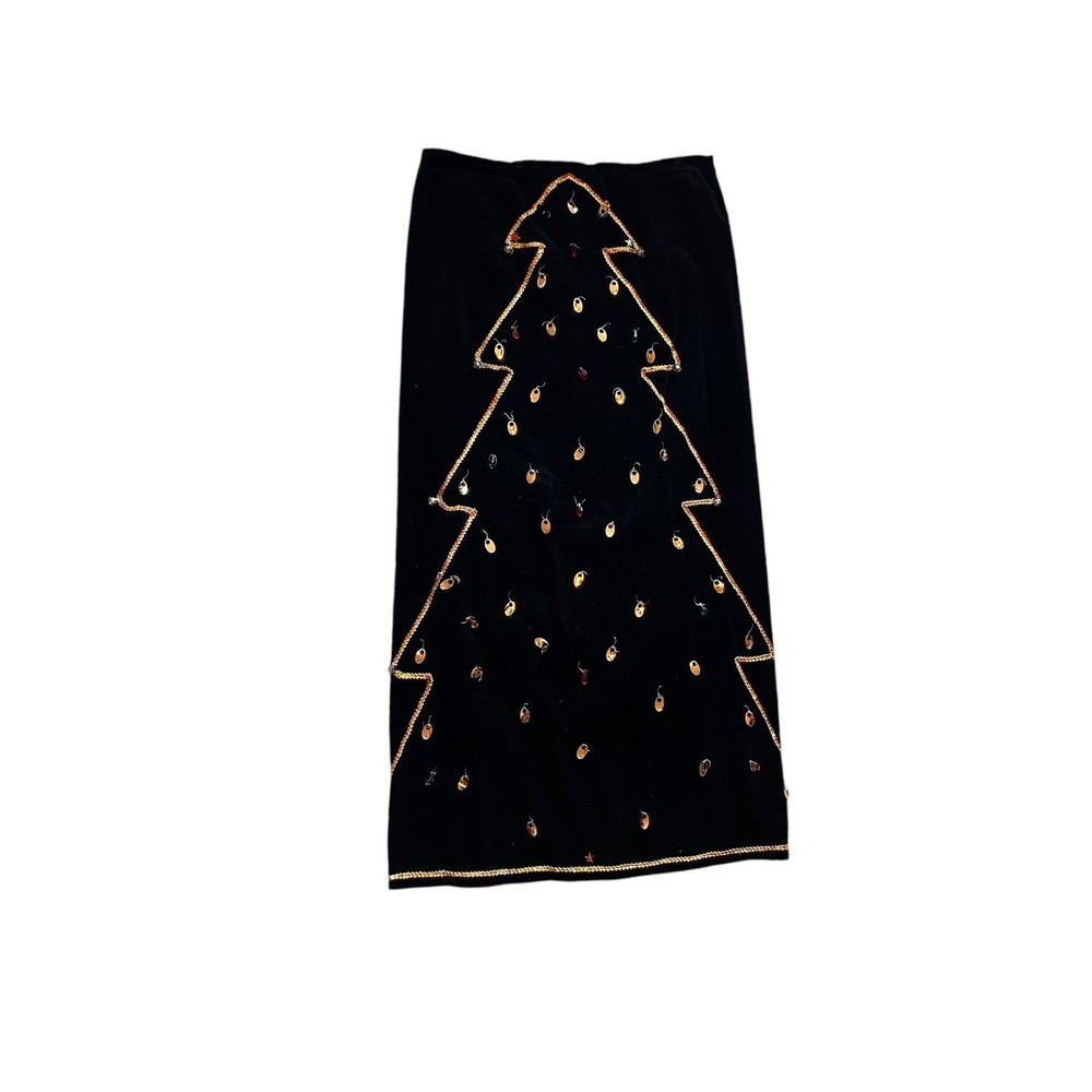 Vintage '70s Handmade Velvet Christmas Tree Skirt Embroidered Gold Bells Lg 32