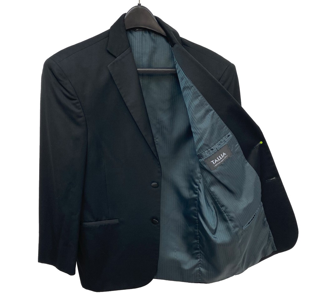 Men's Tallia Black Tuxedo Jacket Two Button with Satin Notch Lapels Size 60L