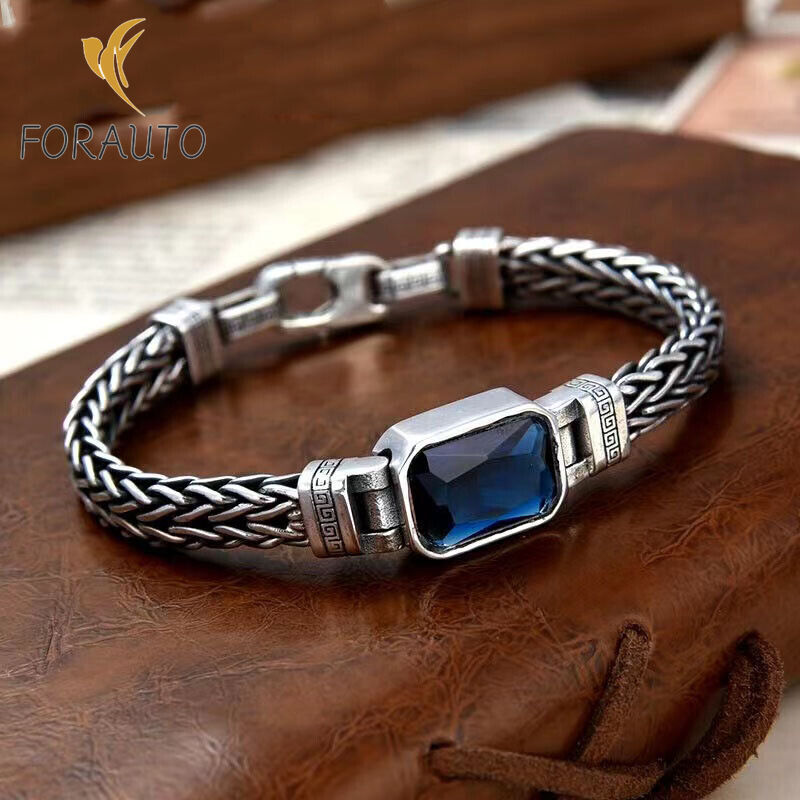 Vintage Woven 925 Sterling Silver Bangle Bracelet for Men