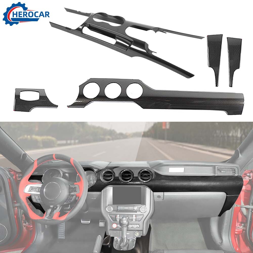 ⭕5Pcs Carbon Fiber Gear Shift Dash Console Panel Trim Decor for Ford Mustang 15+