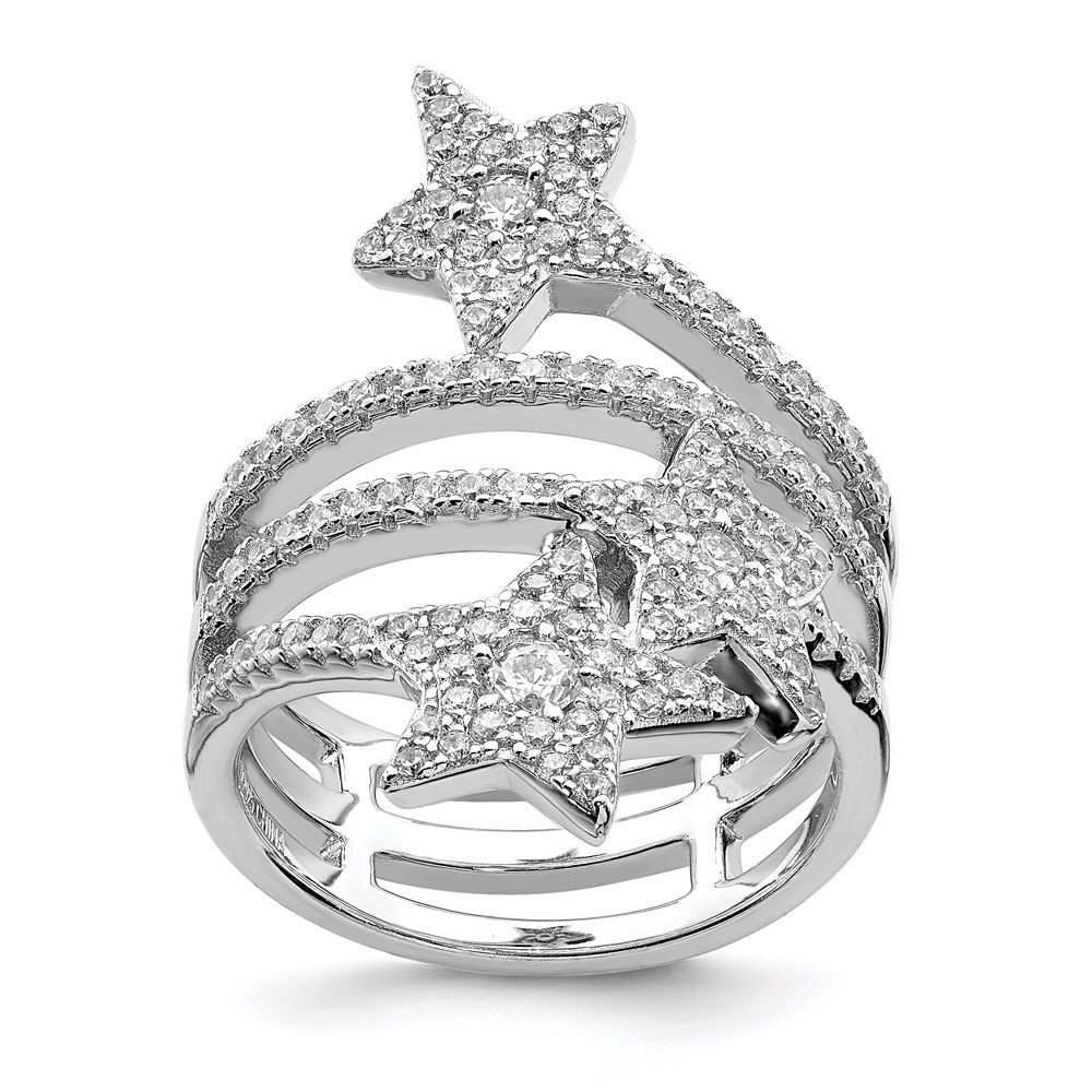 Sterling Silver Rhodium-plated Cubic Zirconia Star Ring Size 8