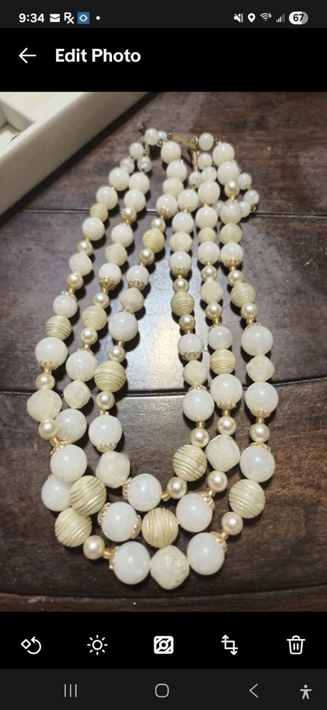 Vintage 3-Strand White & Cream Pearl Beaded Necklace from Estate