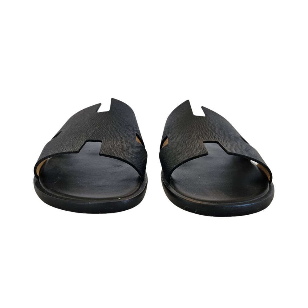 Hermes Black Leather Izmir Flat Sandal Women Comfortable Luxury