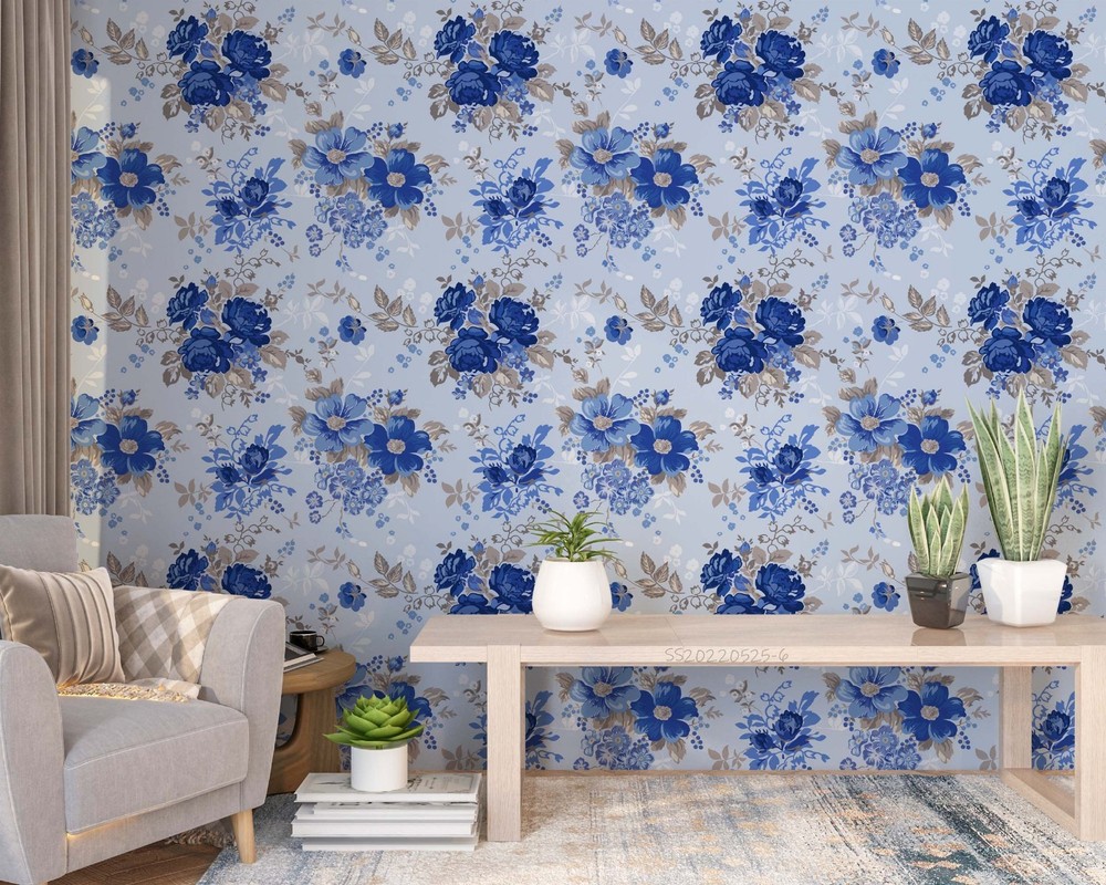 3D Blue Flower Watercolor Pattern Wall Murals Wallpaper Murals Wall Sticker