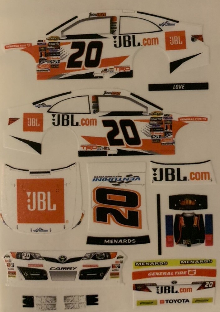 Custom 2023 Jesse Love #20 JBL 1/64 NASCAR ARCA Decals - Peel & Stick
