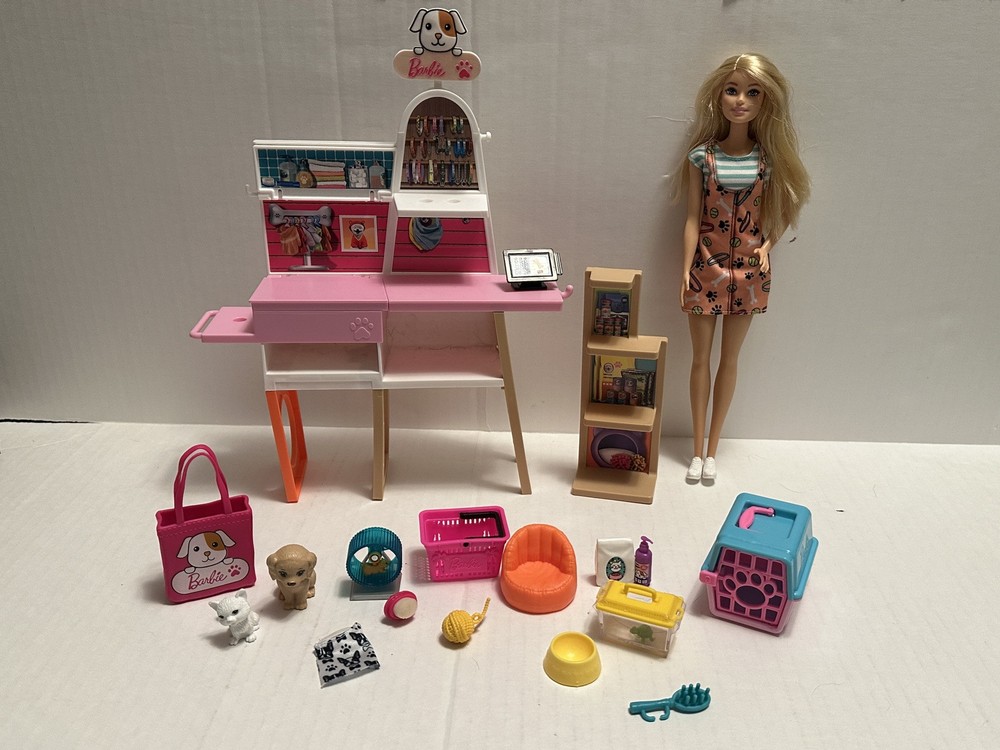 Barbie Pet Boutique Doll And Playset And Accessories 18 Pieces Blonde Pink