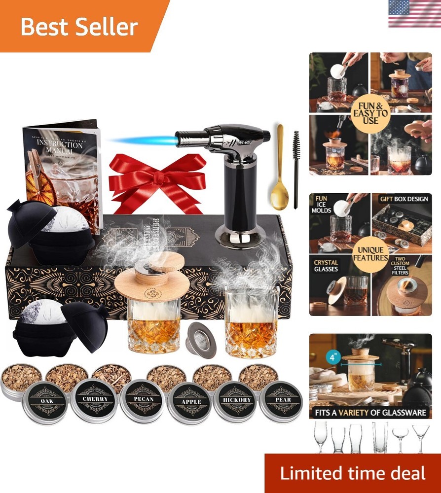 Artisan Whiskey Smoking Kit - Adjustable Torch, Glasses & Flavorful Wood Chips